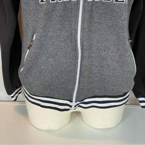 NoS Paris France Embroidered Black Gray Fleece Knit Zip Bomber Jacket Sz M - Picture 3 of 10